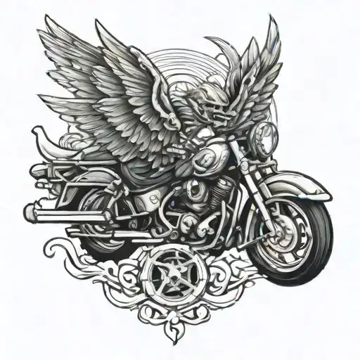  Motor from a motorcycle with wings tattoo design idea