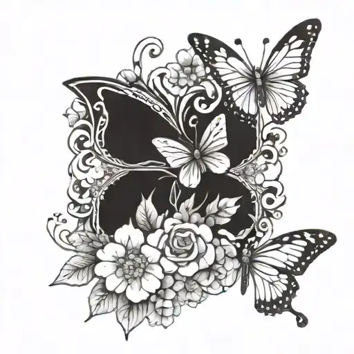 half butterfly half flowers tattoo design idea