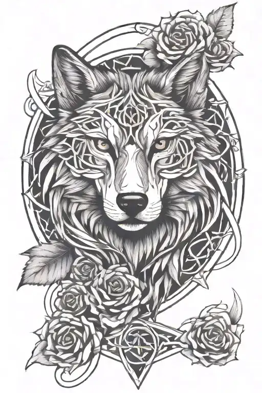 Celtic wolf and rose intertwined tattoo design idea