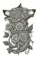 Celtic wolf and rose intertwined tattoo design idea