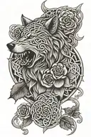 Celtic wolf and rose intertwined tattoo design idea
