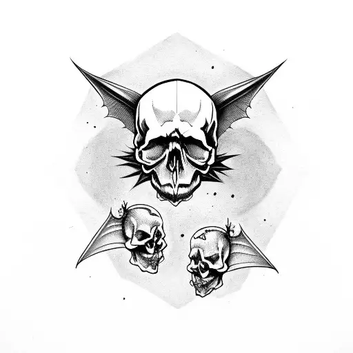 skull and bats and Gemini  tattoo design idea