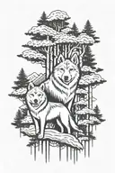 aspen trees whith a akita  tattoo design idea