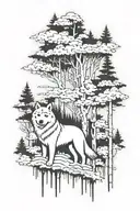 aspen trees whith a akita  tattoo design idea