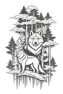 aspen trees whith a akita  tattoo design idea