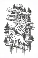 aspen trees whith a akita  tattoo design idea