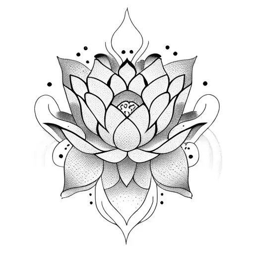 A beautiful lotus flower blooming in a tranquil pond tattoo design idea