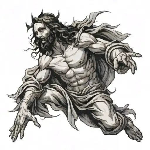 Jesus knocking out the devil tattoo design idea