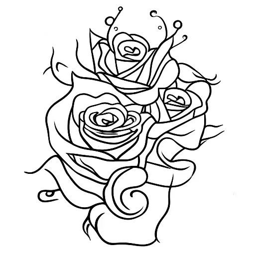 Thin long sword with roses swirling around it in red and black color tattoo design idea