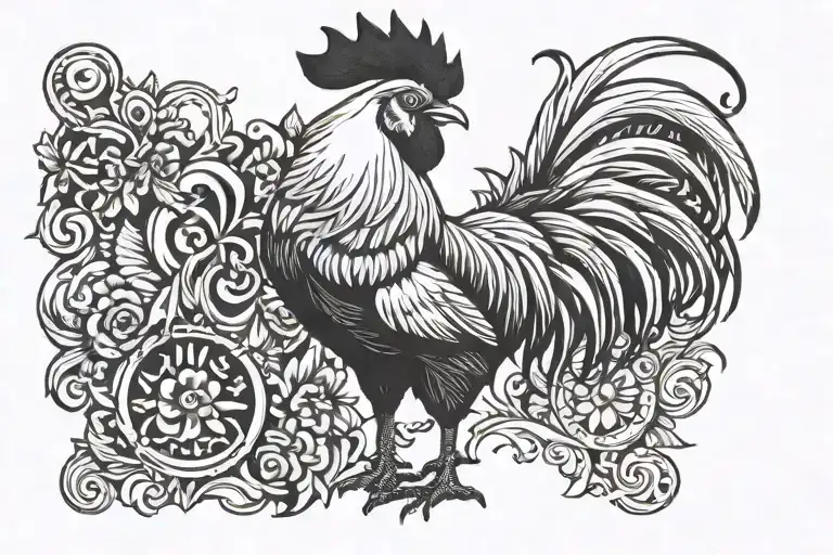 Black and white rooster with a 302 tattoo   tattoo design idea