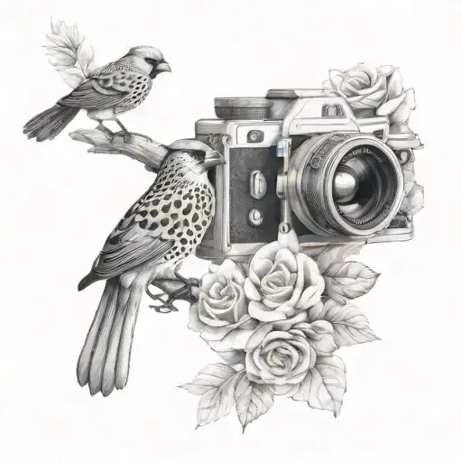 A camera cardinal faith and leopard print tattoo design idea