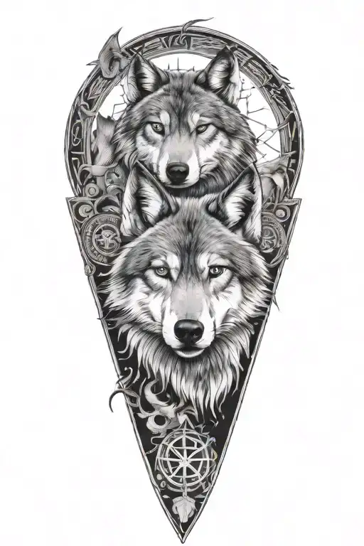 A wolf protecting his family with the zodiac signs for Pisces and Scorpio in the background  tattoo design idea
