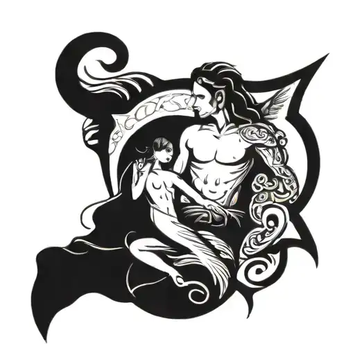 pisces and scorpio zodiac signs with a guardian angel  tattoo design idea