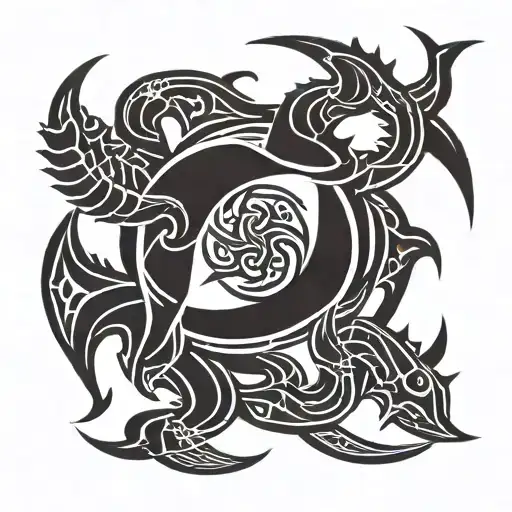 Two scorpios protecting and pisces zodiac sign tattoo design idea