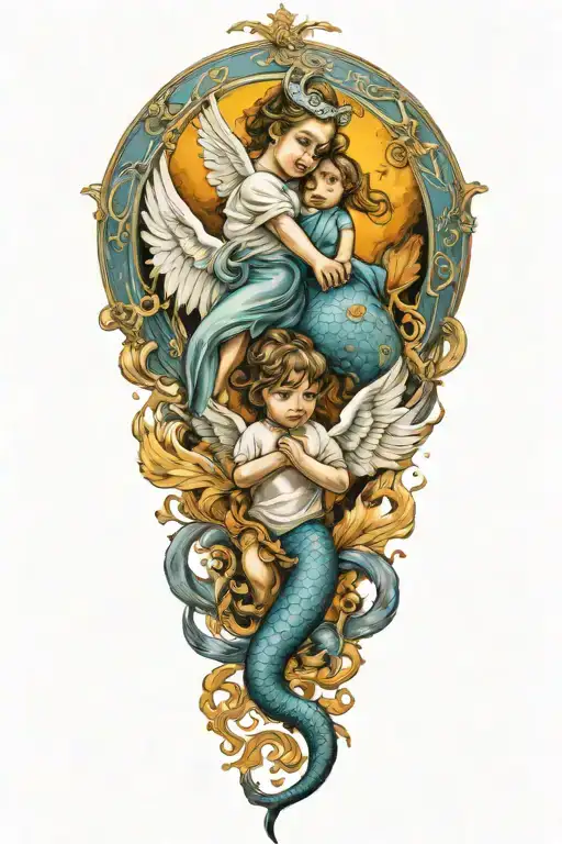 Scorpio and Pisces children protected by an Angel tattoo design idea