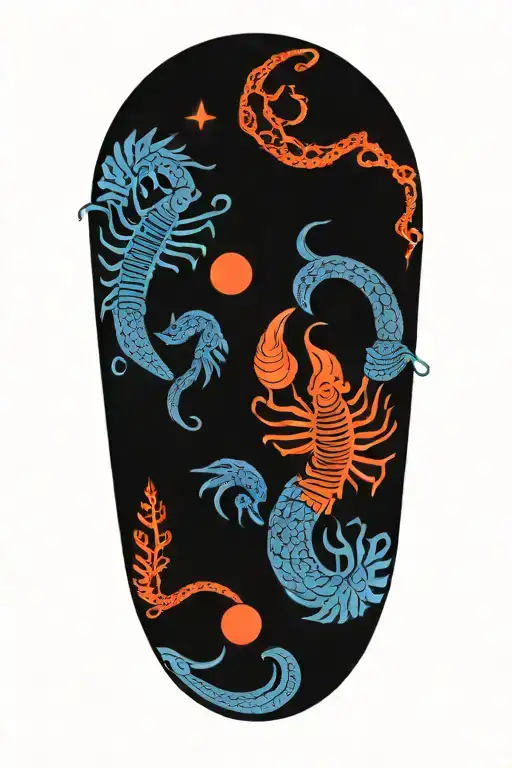 scorpio and pisces zodiac sign tattoonwith Virgo and cancer protectors tattoo design idea