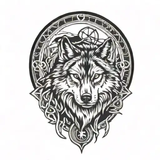 wolf pack with Scorpio and Pisces zodiac signs incorporated  tattoo design idea