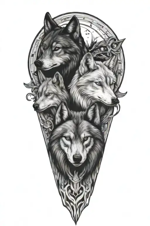 two wolves with Scorpio and Pisces zodiac signs incorporated  tattoo design idea