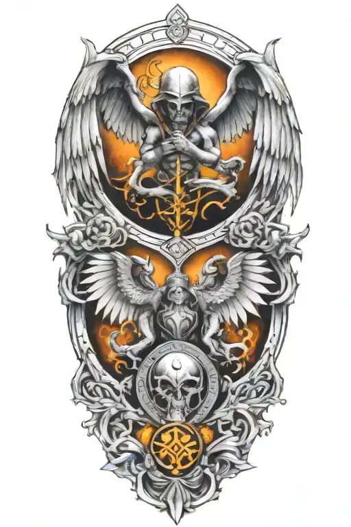 pisces and scorpio zodiac signs with a guardian angel  tattoo design idea