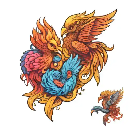 two baby pheonix, scorpio and pisces make tattoo design idea