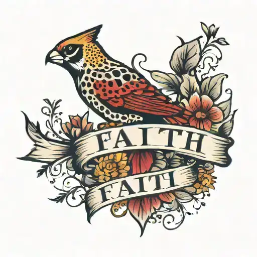  faith word  with a leopard print cardinal  tattoo design idea
