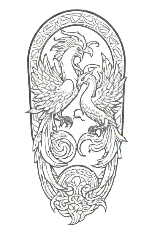 two baby pheonix as pisces and scorpio zodiac sign tattoo design idea