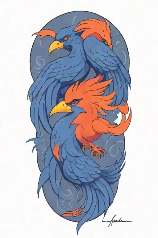 two baby pheonix, scorpio and pisces make tattoo design idea