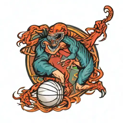 scorpio and pisces zodiac sign playing basketball tattoo design idea