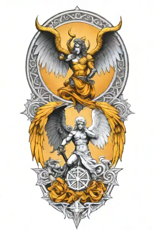 pisces and scorpio zodiac signs with a guardian angel  tattoo design idea