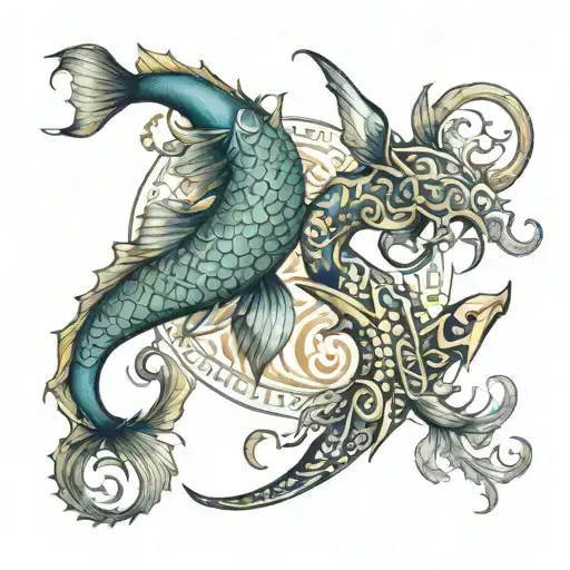 Pisces and Scorpio zodiac symbol incorporating elements tattoo design idea