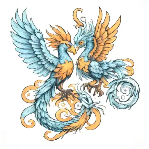 two baby pheonix as pisces and scorpio zodiac sign tattoo design idea