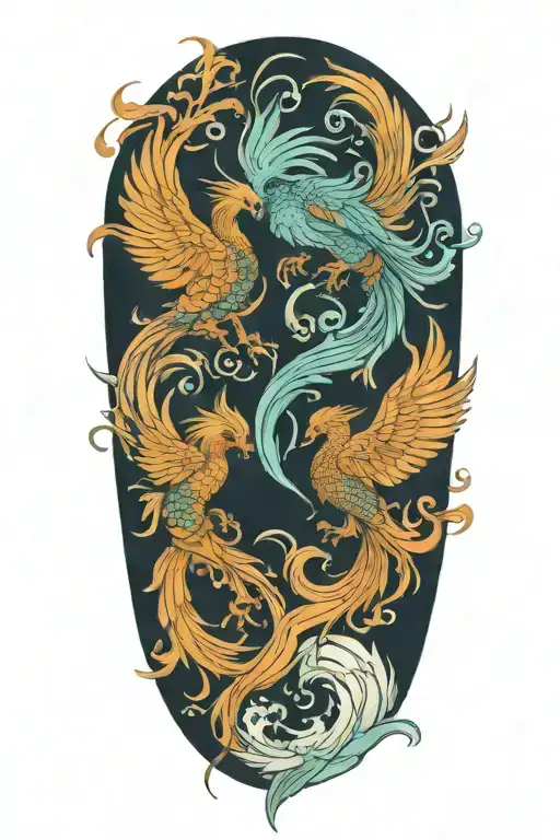 two baby pheonix as pisces and scorpio zodiac sign  tattoo design idea