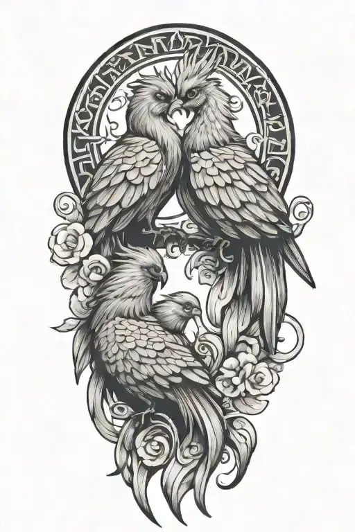 two baby pheonix as pisces and scorpio zodiac sign tattoo design idea