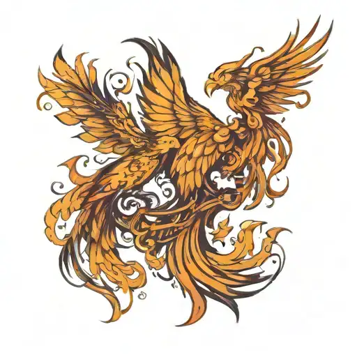 two phoenix morphing into a Pisces and Scorpio zodiac signs tattoo design idea