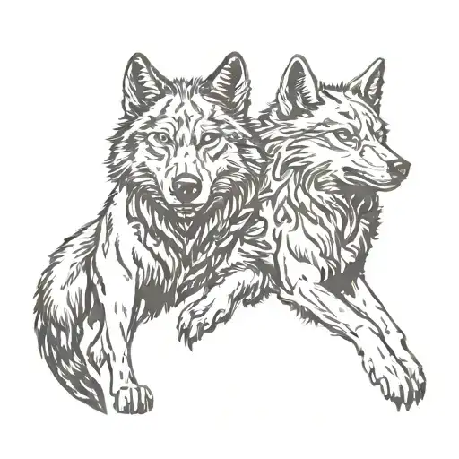 two wolves with Scorpio and Pisces zodiac signs incorporated  tattoo design idea