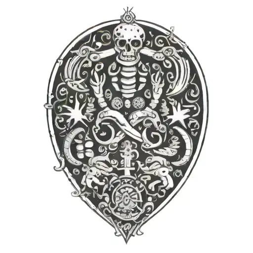 Family Tatoo with Virgo and Cancer parents and scorpio and pisces children tattoo design idea