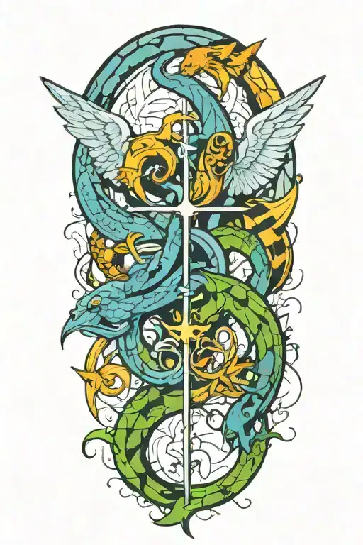 pisces and scorpio zodiac signs with a guardian angel libra tattoo design idea