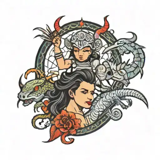 and scorpio and pisces children playing tattoo design idea