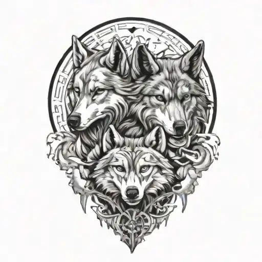two wolves with Scorpio and Pisces zodiac signs incorporated  tattoo design idea