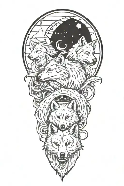 wolf pack with Scorpio and Pisces zodiac signs incorporated  tattoo design idea