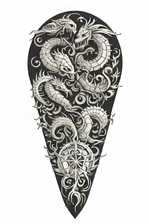 Scorpio and Pisces boys surrounded by elements tattoo design idea