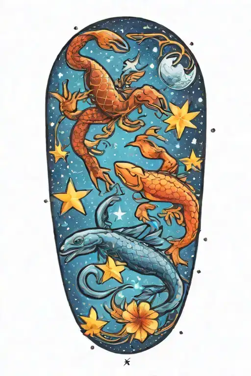 Pisces and Scorpio constellation intertwined tattoo design idea