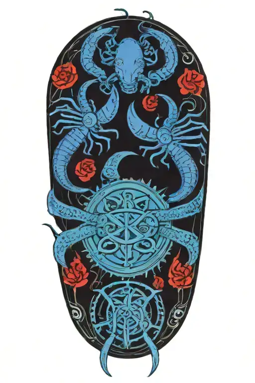 scorpio and pisces zodiac sign tattoonwith Virgo and cancer protectors tattoo design idea