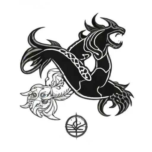 Two scorpios protecting and pisces zodiac sign tattoo design idea