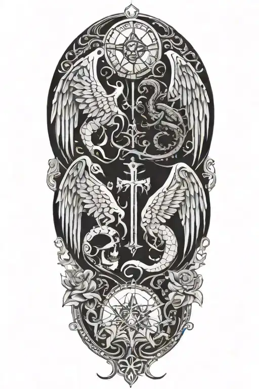 pisces and scorpio zodiac signs with a guardian angel  tattoo design idea