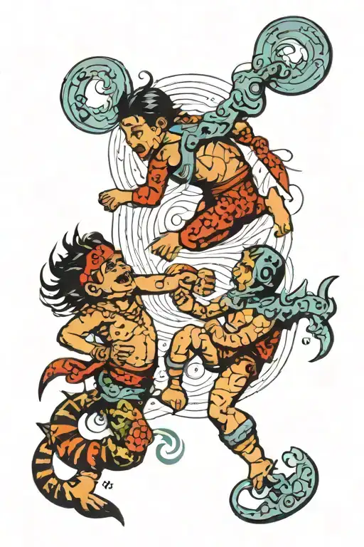 and scorpio and pisces children playing tattoo design idea