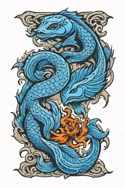 Pisces and Scorpio zodiac signs intertwined with elements tattoo design idea