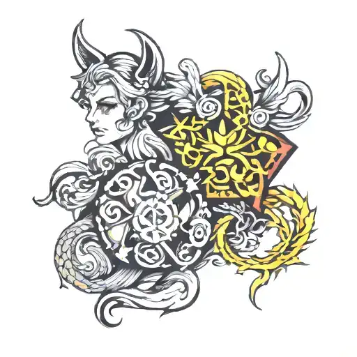 Family Tatoo with Virgo and Cancer parents and scorpio and pisces children tattoo design idea