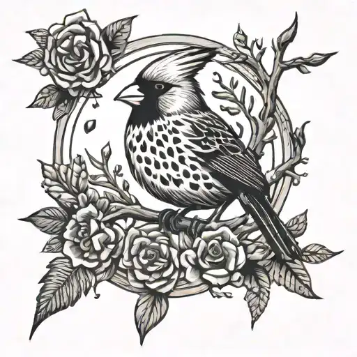 A cardinal bird surrounded by a halo of leopard print, blending the client's love for both tattoo design idea