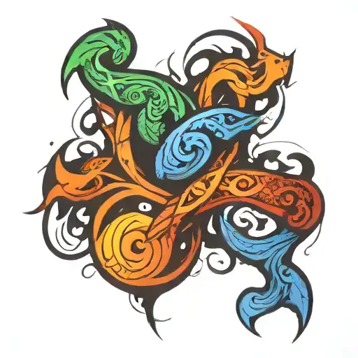 Virgo,cancer,pisces, and cancer zodiac symbol intertwined tattoo design idea